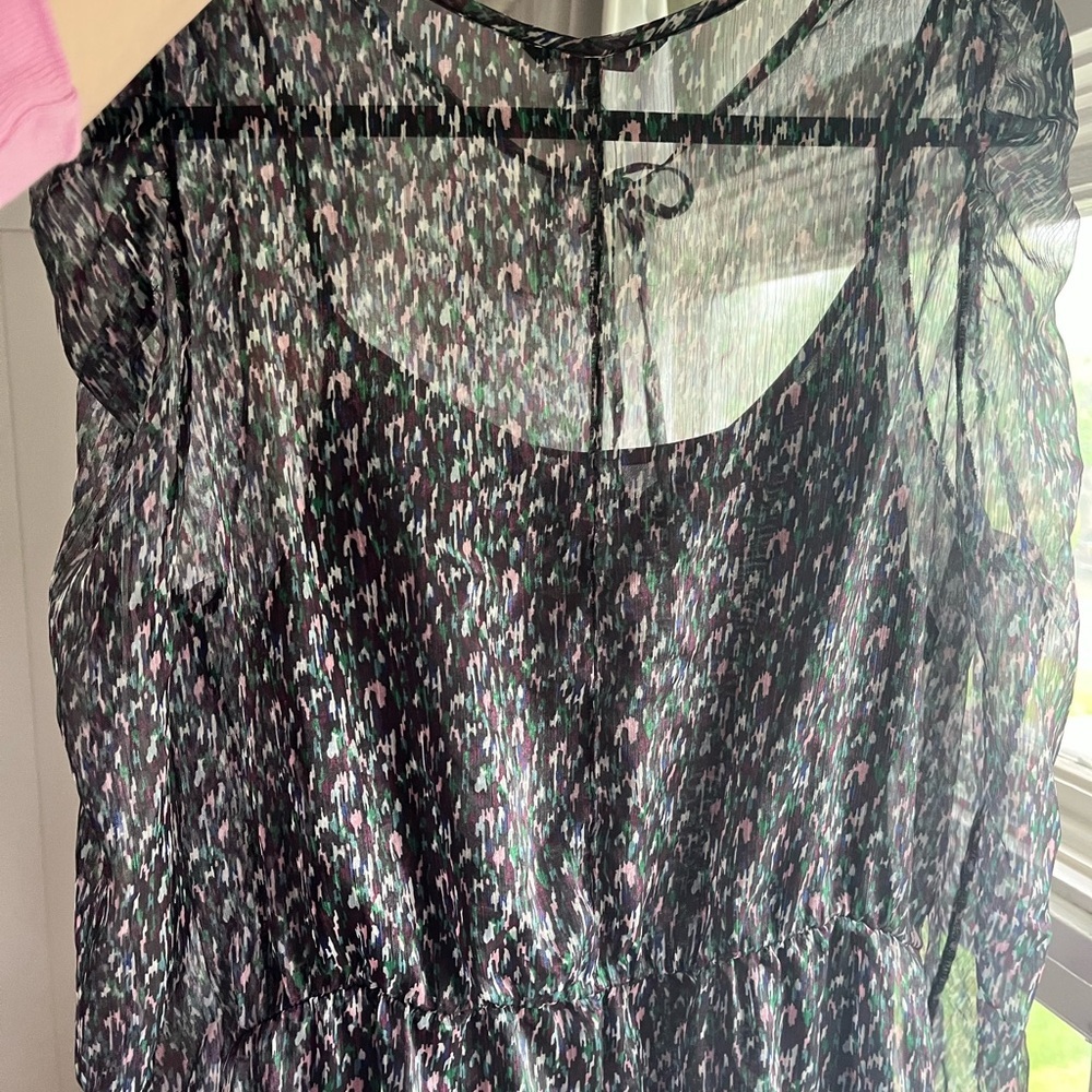 Banana Republic Puff Sleeve Lurex Black Sheer Midi Dress Womens L Sparkle - Picture 8 of 10